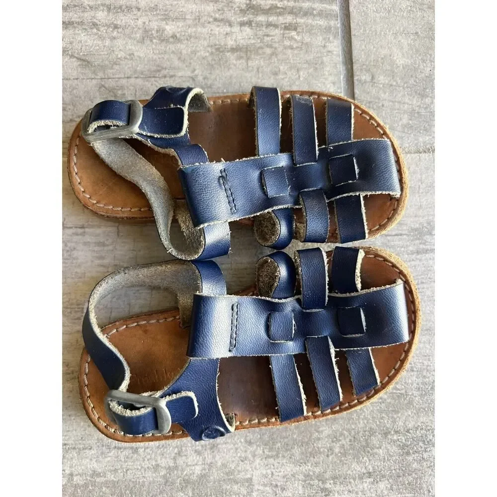 Freshly Picked Toddler Little Girl Maritime Bixby Leather Sandals Blue Size 5